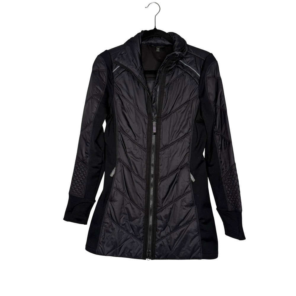 Athleta Hybrid Quilted Jacket Women XS Black Excellent Full Zip Mock Neck Puffer